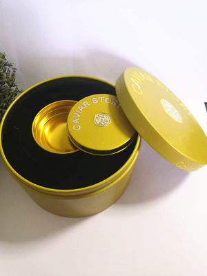 Boîte d' étain de caviar sous vide pour 30g / 50g Cavair avec logo de cuillère à balai en relief