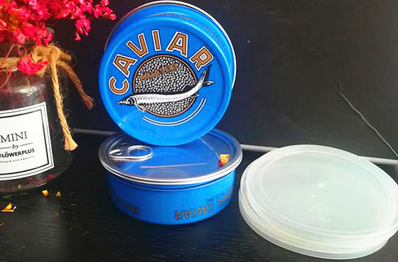Caviar Ring tiré en ferre facile à ouvrir en aluminium avec un couvercle en plastique 3,5 oz et 7 oz