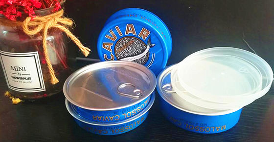 Caviar Ring tiré en ferre facile à ouvrir en aluminium avec un couvercle en plastique 3,5 oz et 7 oz