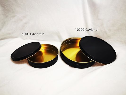 Boîte en fer blanc vide de caviar, emballage de qualité alimentaire 1000 ml/g 1 kg avec noir mat en or à l'intérieur