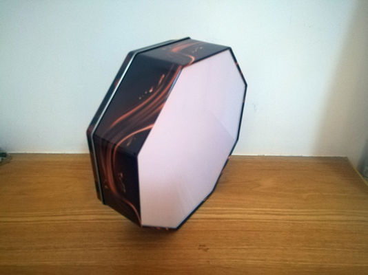 Boîte en fer blanc décorative en forme hexagonale avec une fenêtre en PET imprimée sur mesure