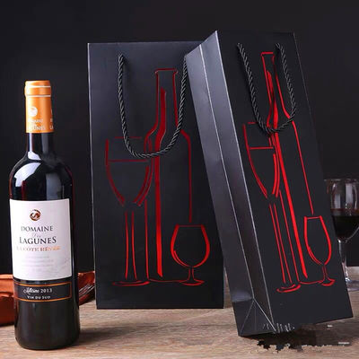 Sacs cadeaux en papier revêtus pour bouteilles de vin, vernis revêtu de sac à vin unique