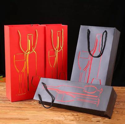 Sacs cadeaux en papier revêtus pour bouteilles de vin, vernis revêtu de sac à vin unique