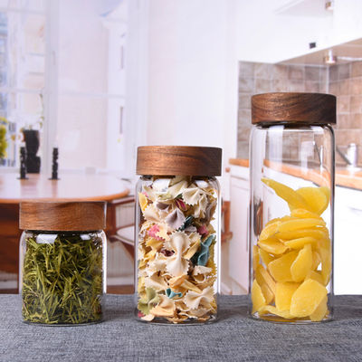 Bouteille en verre résistant à la chaleur avec couvercle à vis en bois d'acacia