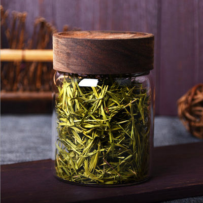 Bouteille en verre résistant à la chaleur avec couvercle à vis en bois d'acacia