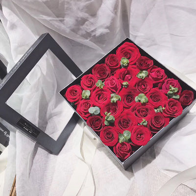 Boîte cadeau en papier rigide rose en vrac, boîte à fleurs ronde et carrée avec ruban
