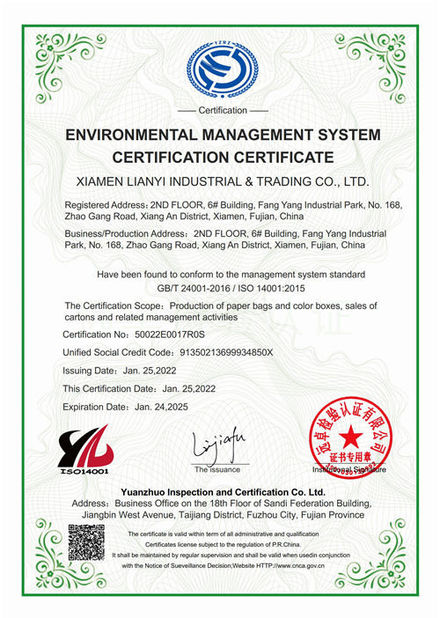 La Chine Lianyi International industrial and trading co.,Ltd certifications
